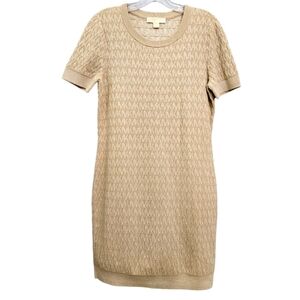 Nwot Michael Michael Kors Tan Monnogram MK w/Soft Gold Metalic Shimmer Knit Dres
